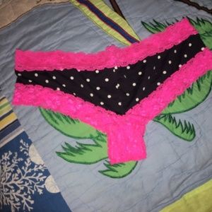 SO Intimates - black white and hot pink lace thong